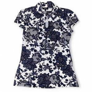 Women's Floral Lace Top - Black and White